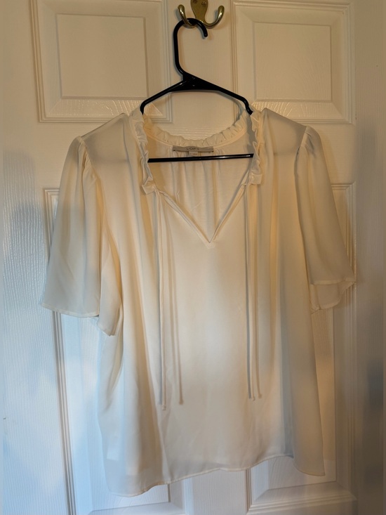 LOFT Tops - LOFT Cream Ruffle-Neck Blouse